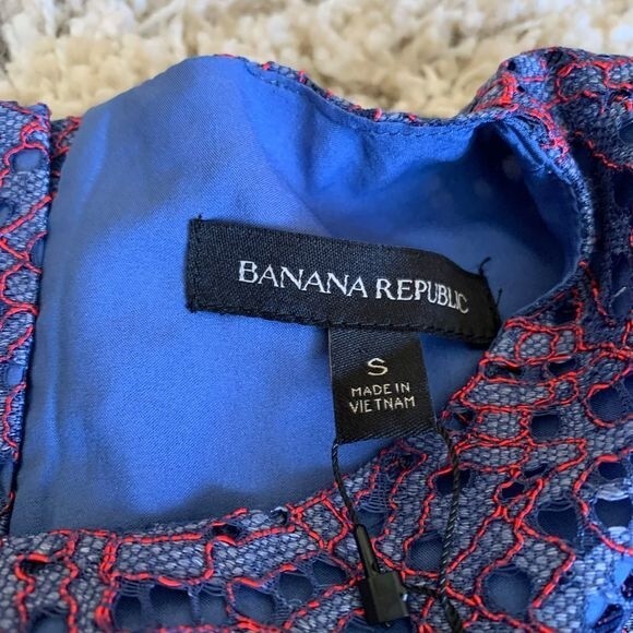 Banana Republic blue top women eyelet lace long sleeve blouse Size S business - Picture 5 of 11